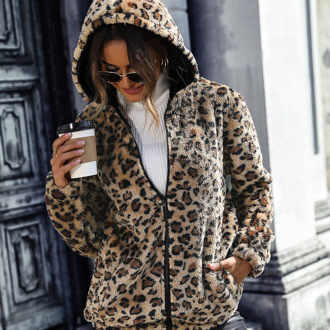 Damen Urbaner Kuscheljacke mit Leopardenmuster Drune