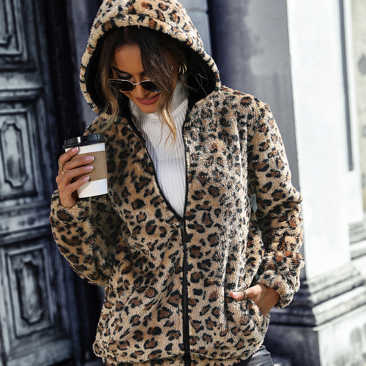Damen Urbaner Kuscheljacke mit Leopardenmuster Drune