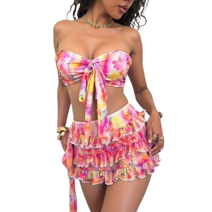 Damen Bandeau-Bikini-Set mit Rüschen und Wickeltuch Drune