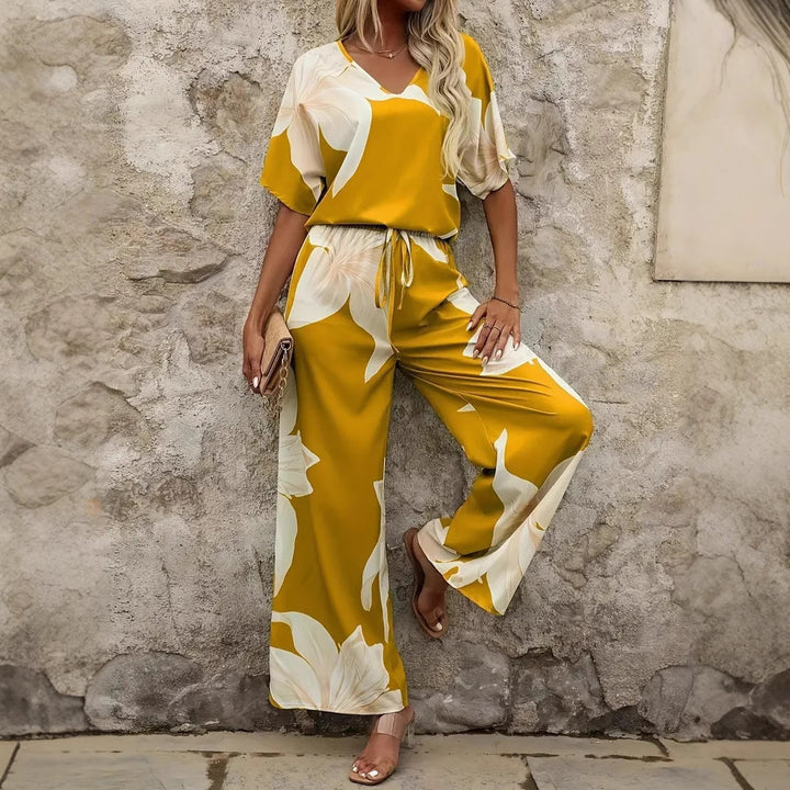 Damen entspanntes Jumpsuit mit floralem Design und elastischem Bund Drune