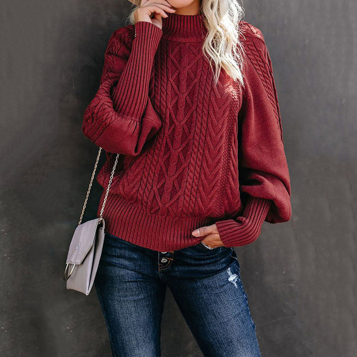 Damen Grobstrickpullover mit hohem Kragen und voluminösen Ärmeln Drune