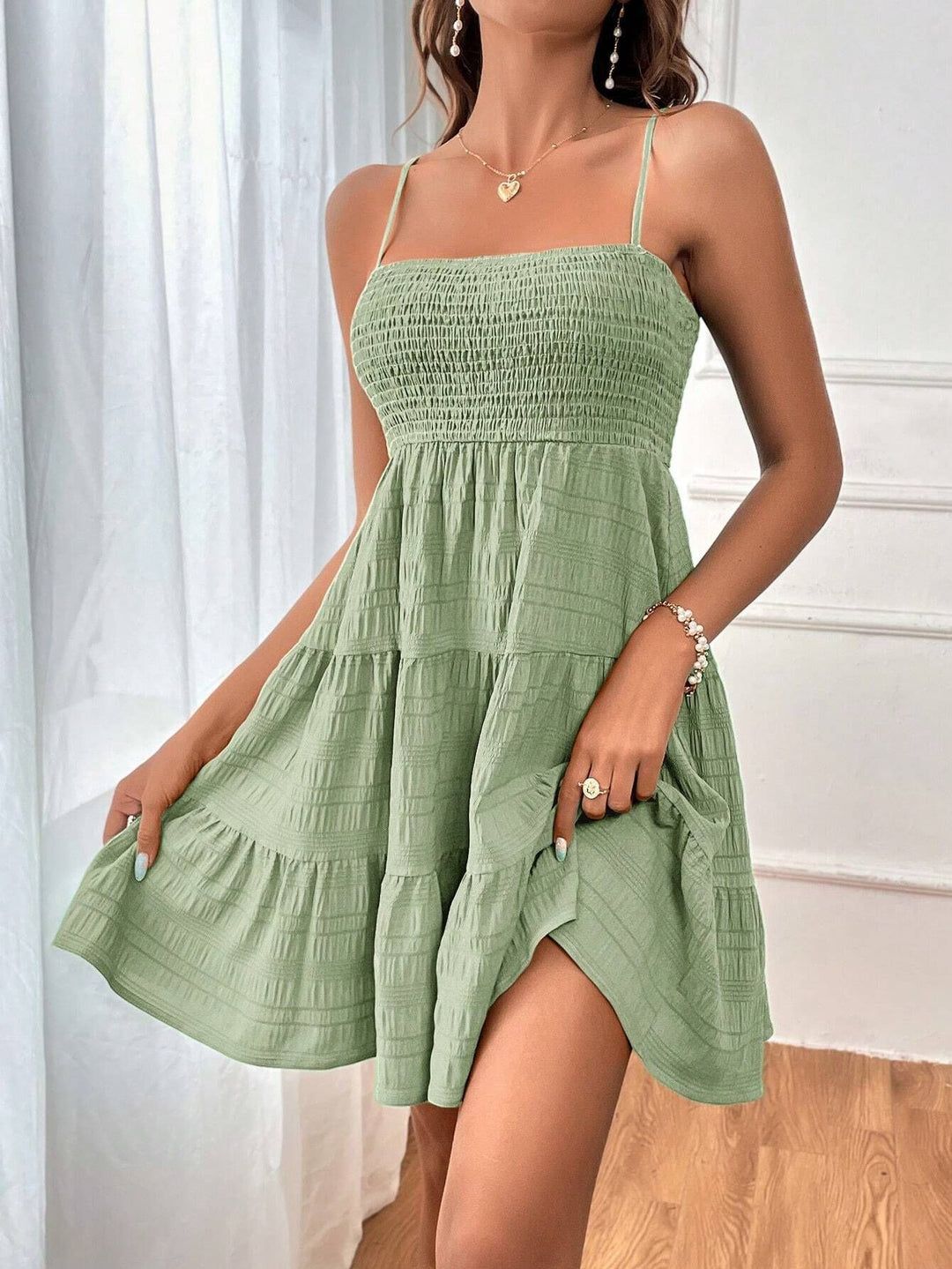 Damen Sommerliches Minikleid mit Raffungen und Trägern Drune