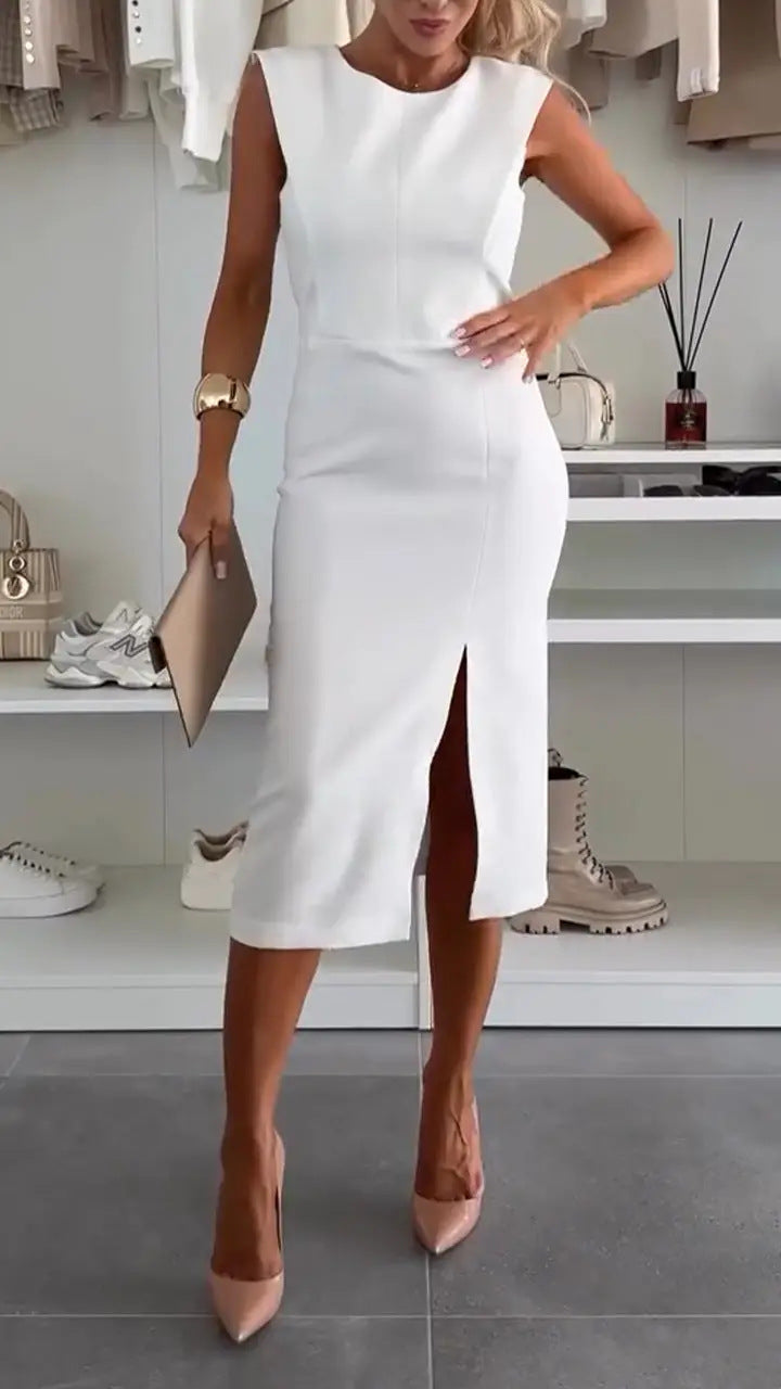 Drune | Elegantes Schlitz Raffung O-Ausschnitt Eingewickeltes Rockkleid - 3 Farben