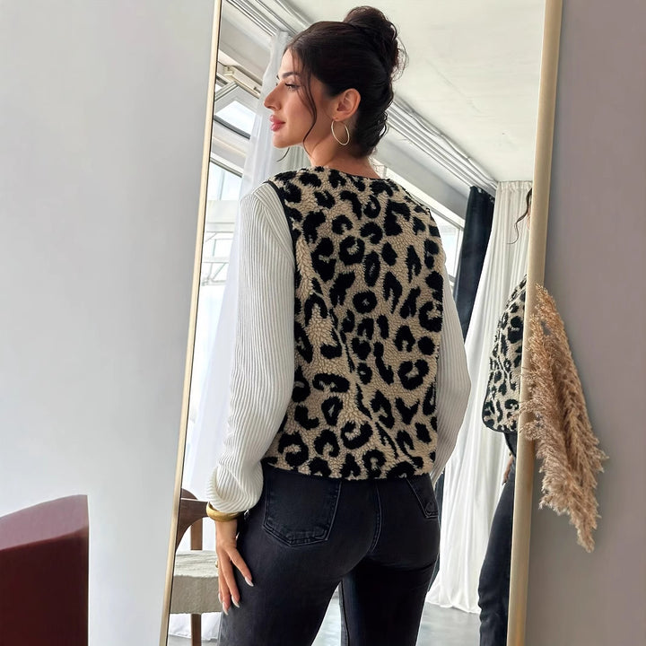Damen Modische Plüschweste mit Leopardmuster Drune