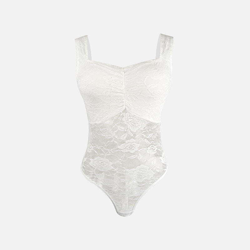 Damen Spitzen-Bodysuit mit floralem Design und konturierendem Schnitt Drune