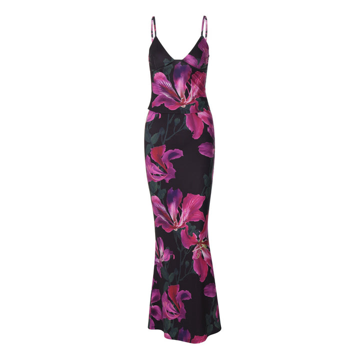 Damen Elegantes Maxikleid mit floralem Muster und Spaghetti-Trägern Drune