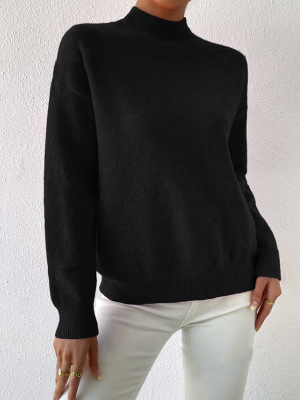 Damen Strickpullover mit hohem Kragen und feiner Textur Drune