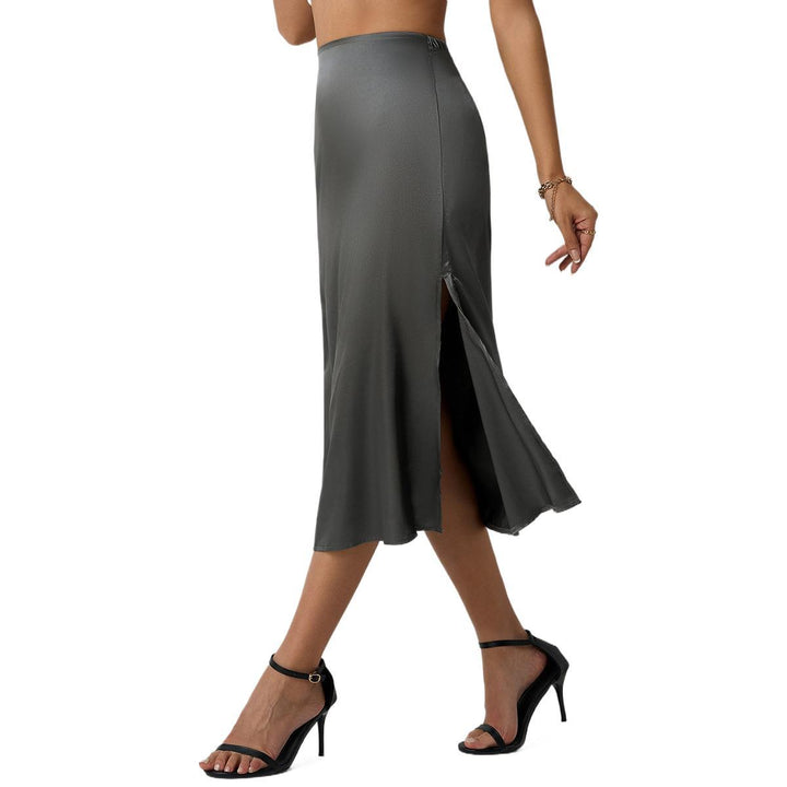 Damen eleganter Satin-Midirock mit fließendem Schnitt und hohem Bund Drune
