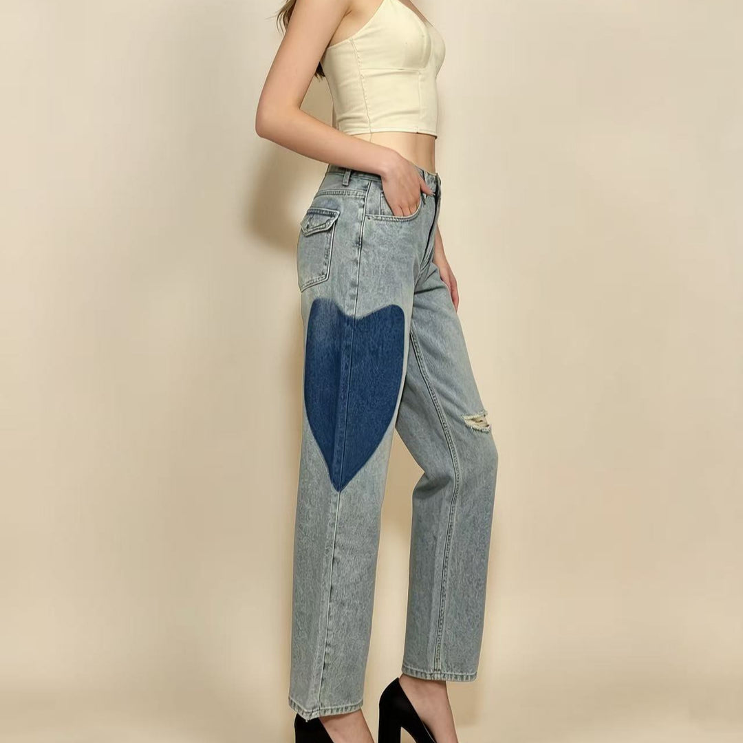Damen weit geschnittene Denim-Jeans mit einzigartigen Farbakzenten Drune