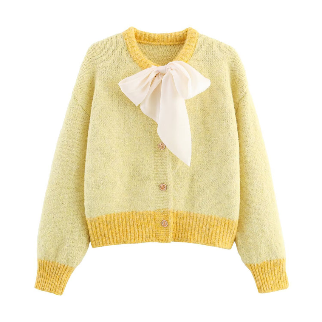 Damen Gemusterte Strickjacke mit Schleifenverzierung Drune