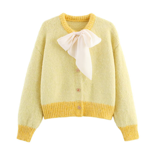 Damen Gemusterte Strickjacke mit Schleifenverzierung Drune