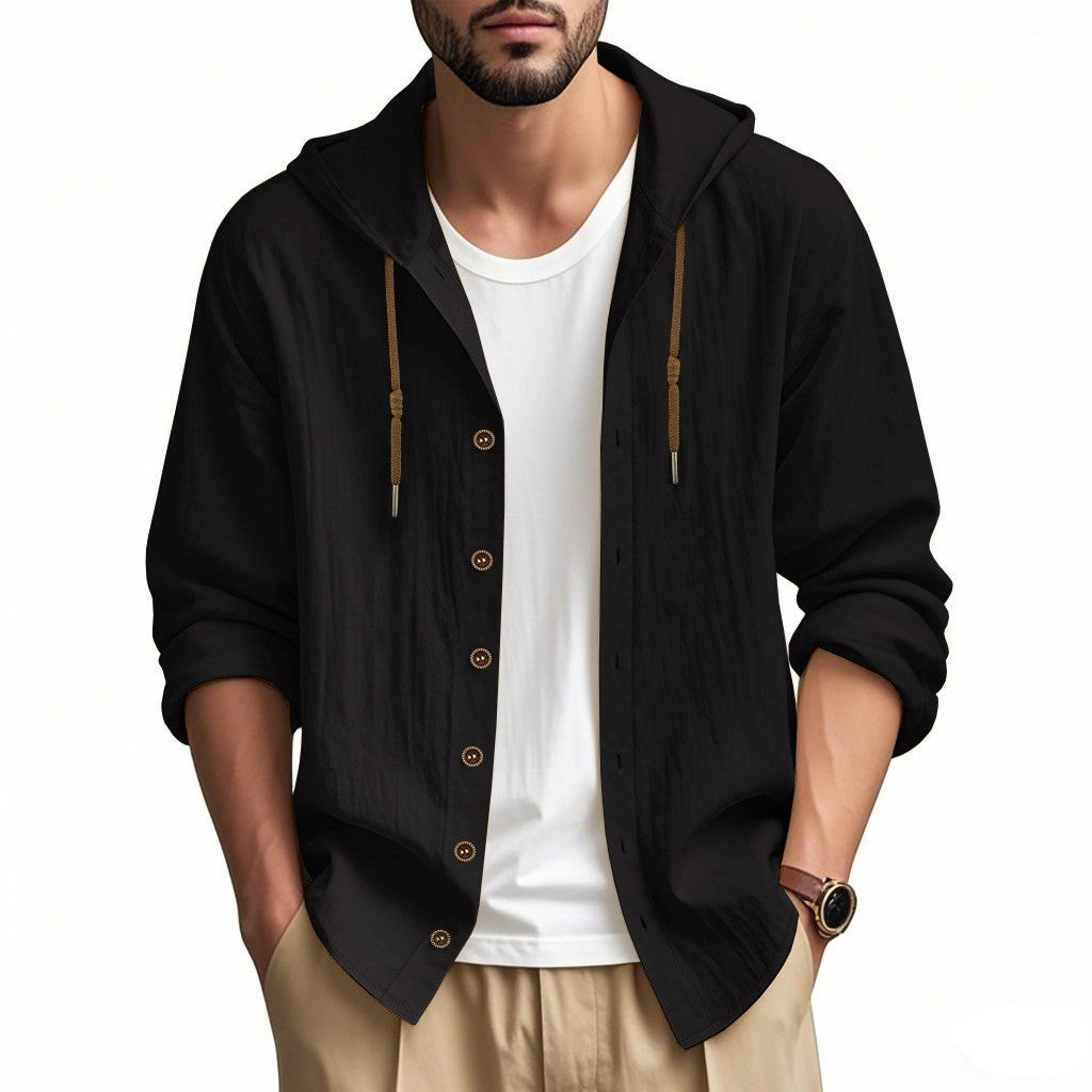 Herren lässige Hemdjacke mit Kapuze und Druckknopfleiste Drune