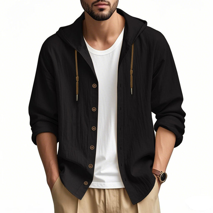 Herren lässige Hemdjacke mit Kapuze und Druckknopfleiste Drune