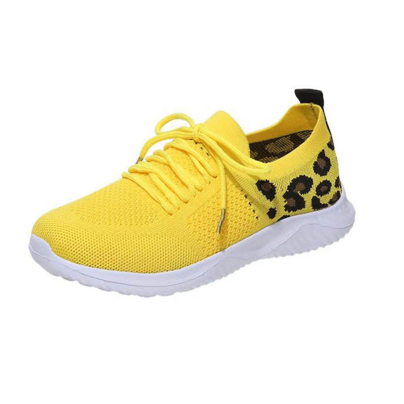 Damen nan atmungsaktiver Strick-Sneaker mit elastischem Einstieg, gepolstertem Komfortfußbett und Animalprint-Fersenbesatz Drune