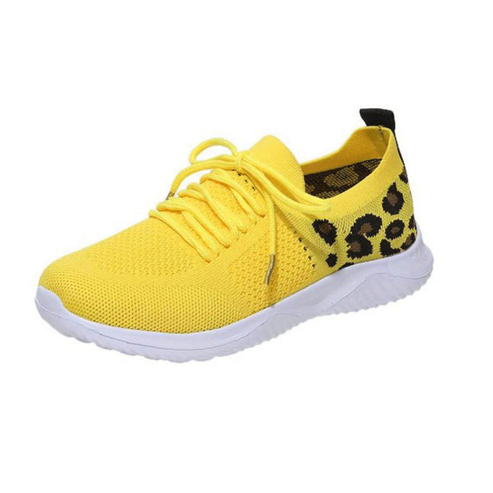 Damen nan atmungsaktiver Strick-Sneaker mit elastischem Einstieg, gepolstertem Komfortfußbett und Animalprint-Fersenbesatz Drune