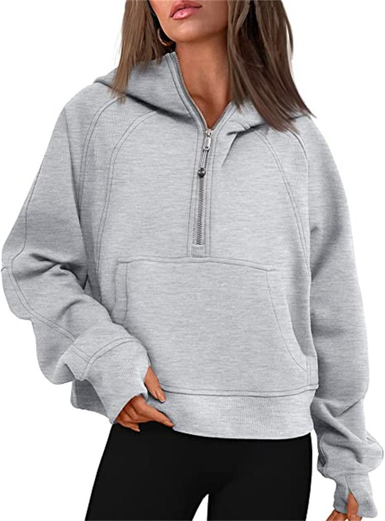 Damen Kapuzenpullover mit halbem Reißverschluss und praktischer Kängurutasche Drune