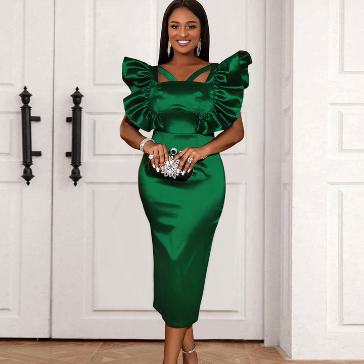 Damen Elegantes Maxikleid mit voluminösen Rüschenärmeln Drune
