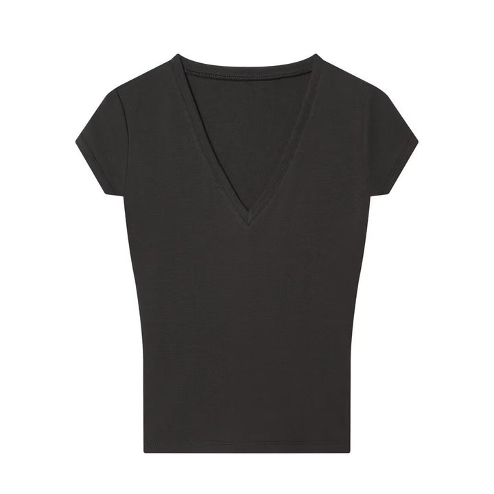 Damen V-Ausschnitt T-Shirt aus hochwertiger Baumwolle Drune