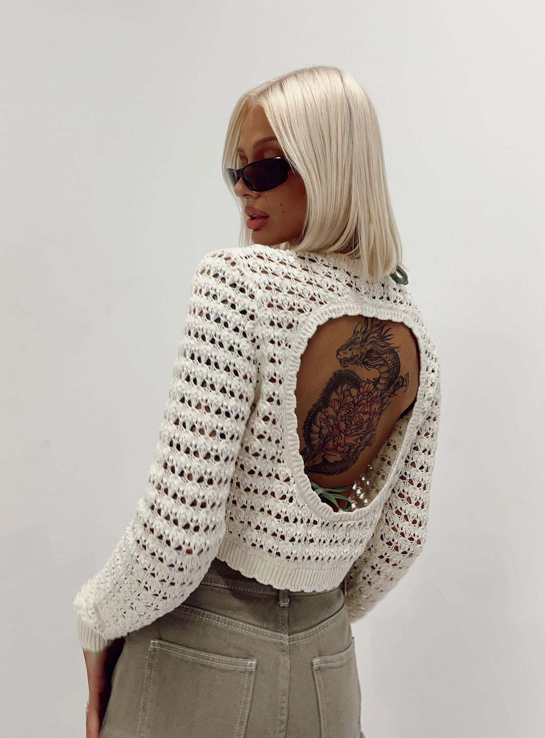 Damen gehäkeltes Crop-Top mit modischer Lochstruktur Drune