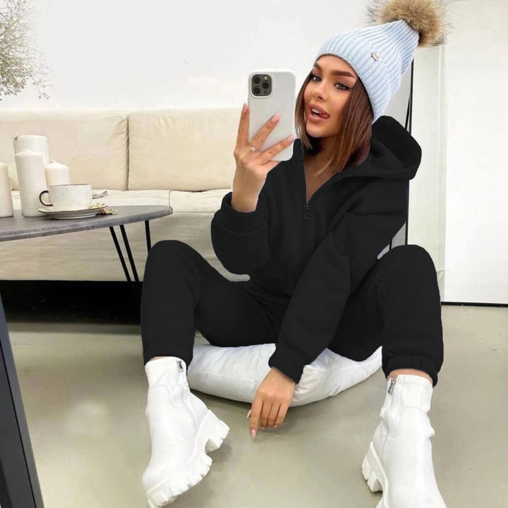Damen nan weiches Reißverschluss-Hoodie und taillierte Komfort-Jogginghose Set mit innenliegendem Fleece Drune