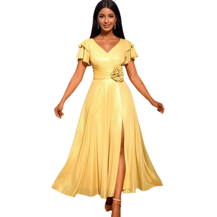 Damen Elegantes Maxikleid mit üppigem Volant und floralem Akzent Drune