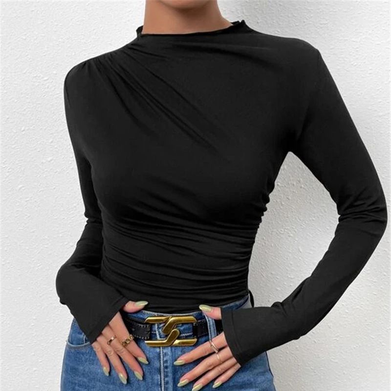 Damen nan tailliertes Langarmshirt mit seitlicher Raffung und weiter Schulterpartie Drune