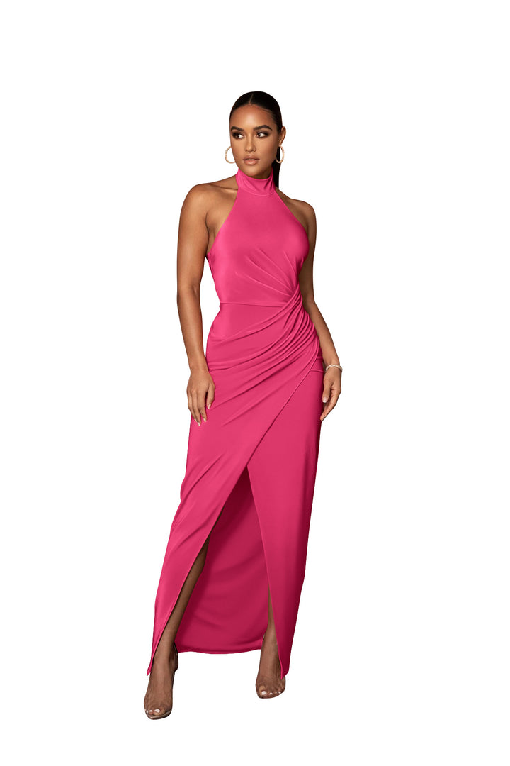 Damen Elegantes, enges Abendkleid mit hohem Kragen und seitlichem Schlitz Drune