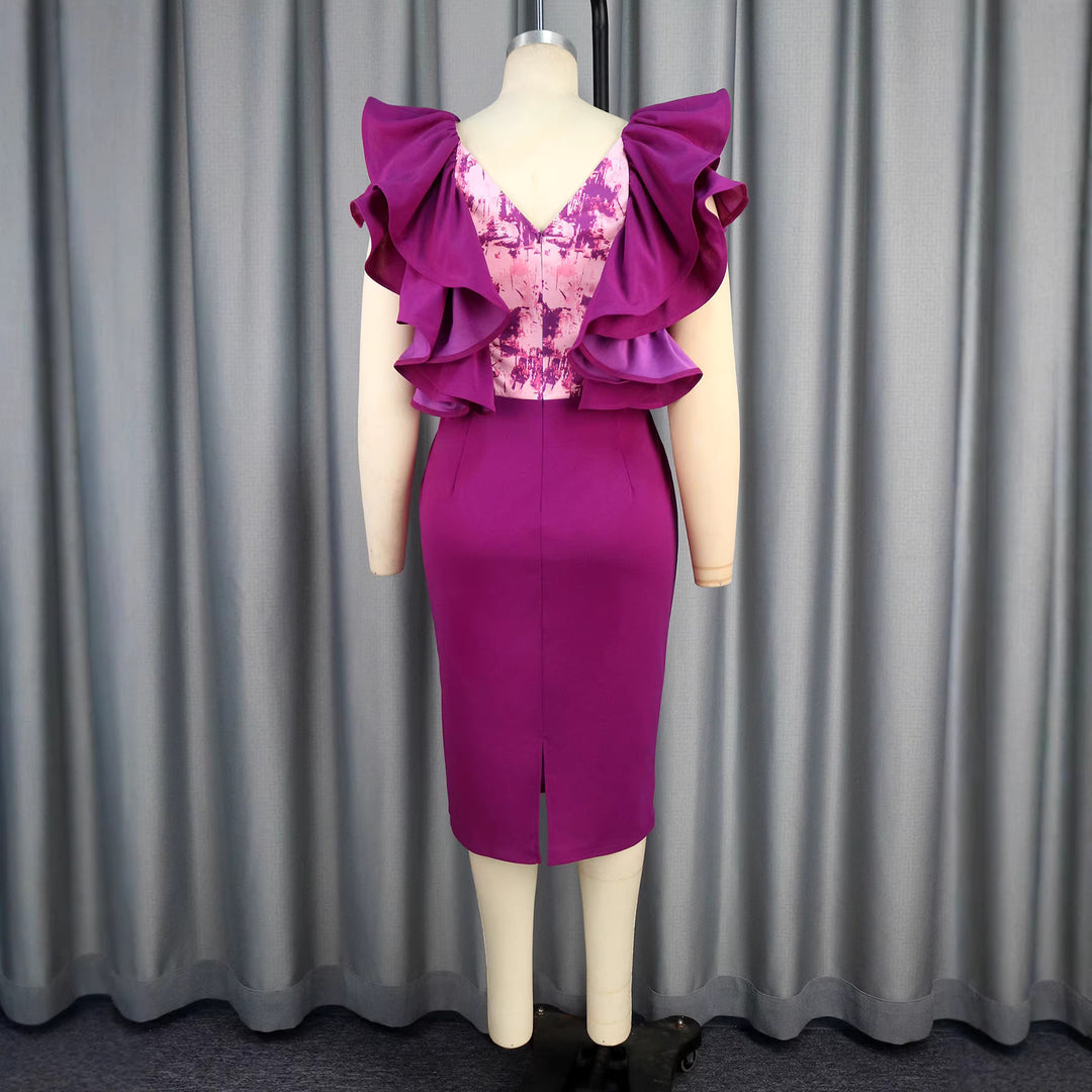 Damen Elegantes Kleid mit voluminösen Rüschen und figurbetonter Silhouette Drune
