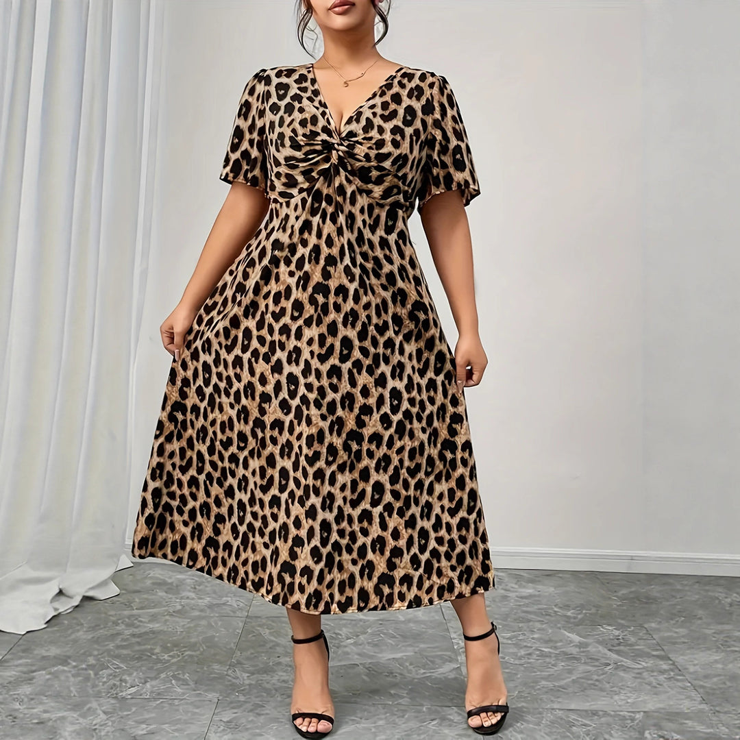 Damen Maxikleid mit raffiniertem Knotendesign und modernem Tiermuster Drune