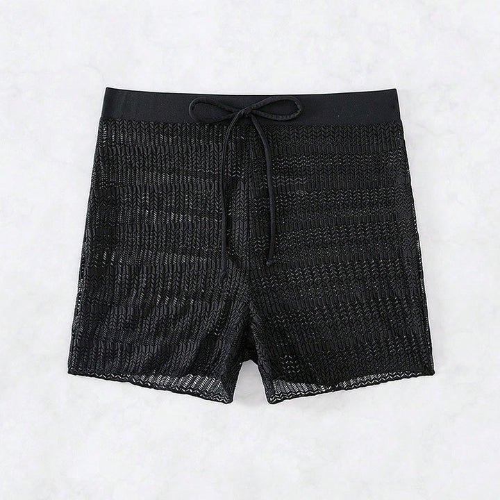 Damen Elegante Badeshorts mit transparentem Netzdesign Drune