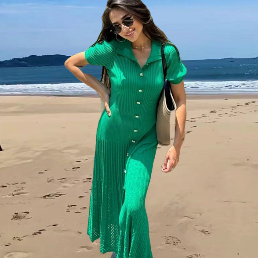 Damen Knielanges Strickkleid mit eleganter Knopfleiste und modischen Details Drune