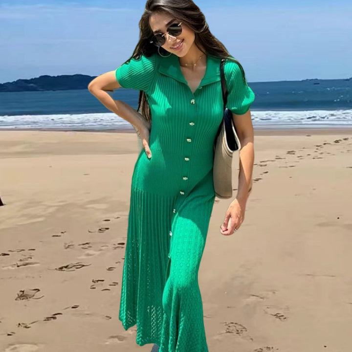 Damen Knielanges Strickkleid mit eleganter Knopfleiste und modischen Details Drune