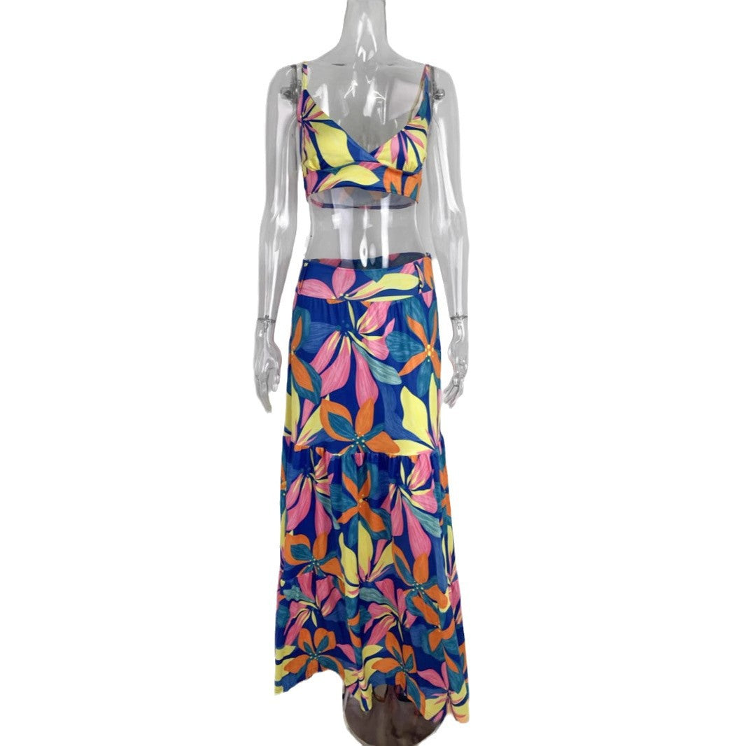 Damen Maxikleid mit floralem Design und verziertem V-Ausschnitt Drune