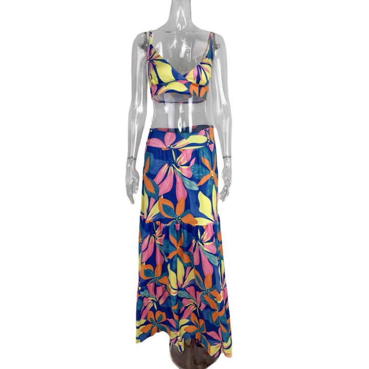 Damen Maxikleid mit floralem Design und verziertem V-Ausschnitt Drune