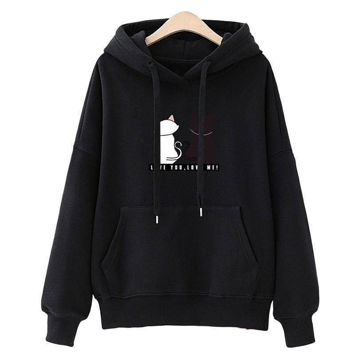 Damen Kapuzenpullover mit niedlichem Katzenmotiv und Kängurutasche Drune