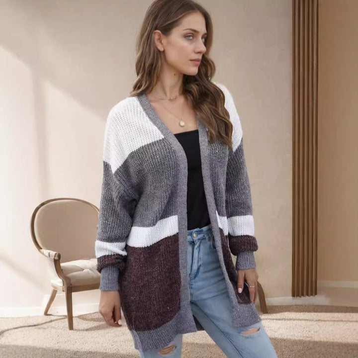 Damen lockere Strickjacke mit modischem Streifenmuster Drune