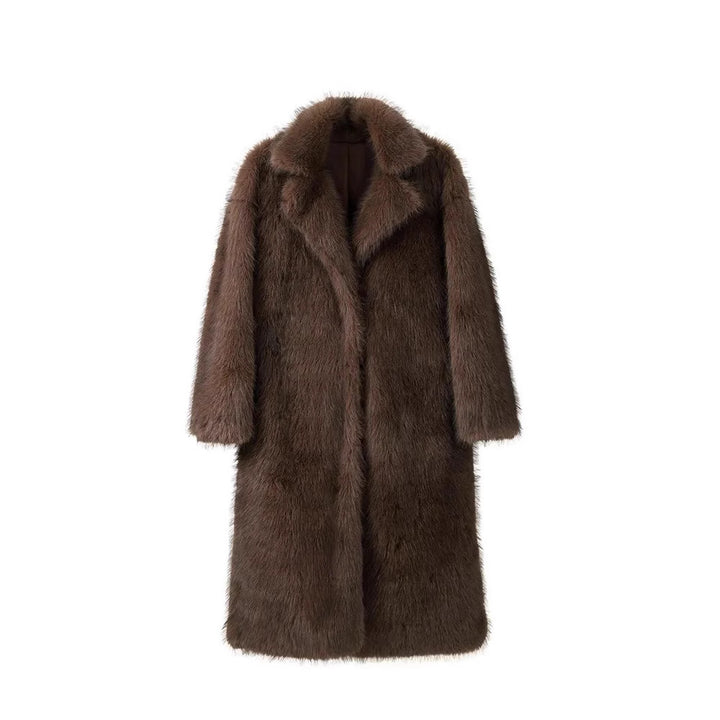Damen Eleganter Langarm-Kunstfellmantel Drune