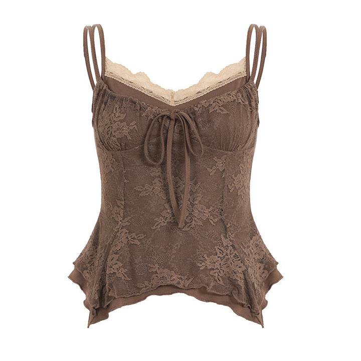 Damen Spitzen-Corsage-Oberteil mit raffinierten Trägerdetails und elegantem Knoten Drune
