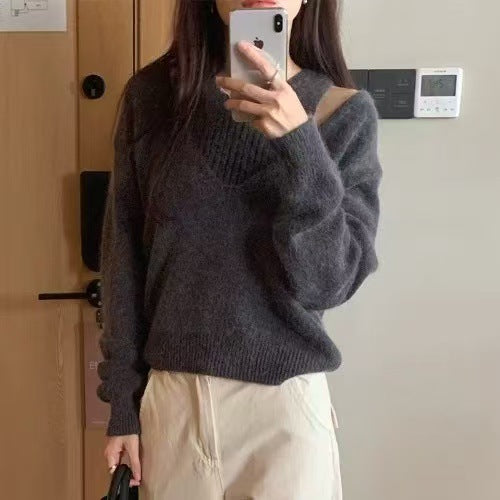 Damen Pullover mit tiefem V-Ausschnitt und feiner Ribstruktur Drune
