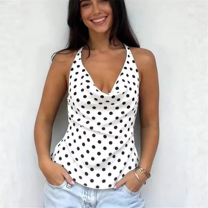 Damen elegantes Top mit lässigem V-Ausschnitt und Punkte-Muster Drune