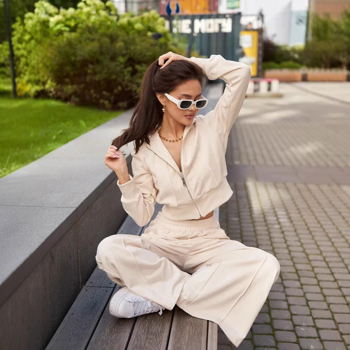 Damen Sportliches Hoodie- und Jogginghose-Set mit hohem Bund Drune