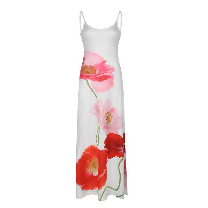 Damen Freizeit-Maxikleid mit floralem Druck und eleganten Spaghettiträgern Drune