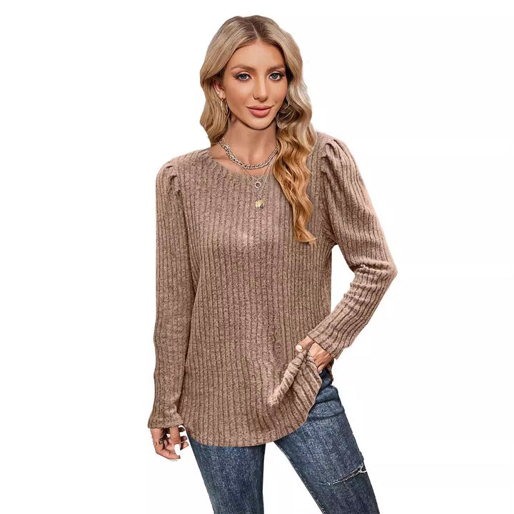 Damen Strickpullover mit Puffärmeln und feinem Rippenmuster Drune