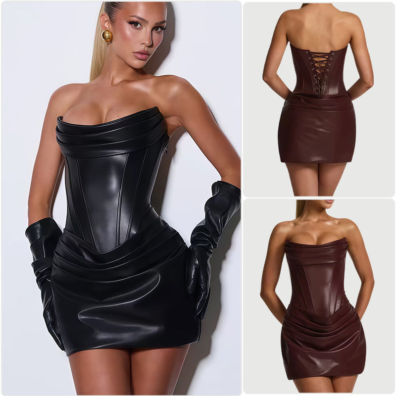 Damen Figurbetontes Minikleid mit elegantem Korsett-Oberteil und drapiertem Rock Drune