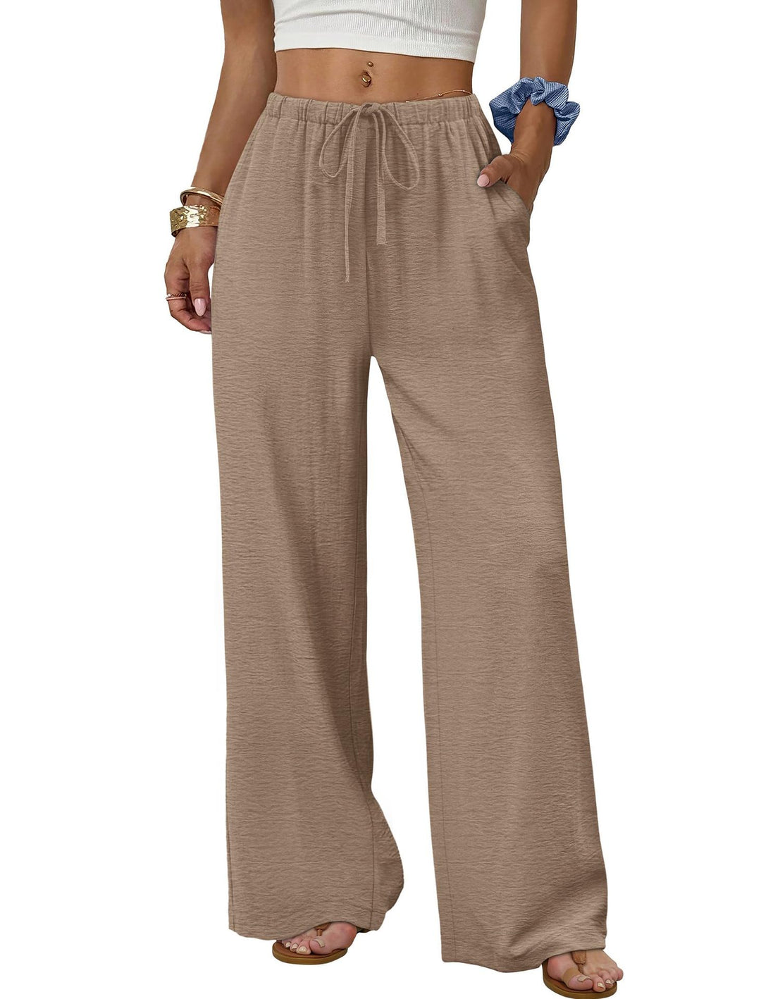 Damen Weite entspannte Sommerhose mit elastischem Bund und Taschen Drune