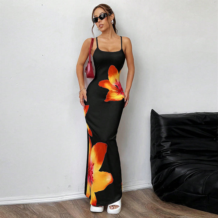 Damen Maxikleid mit floralen Akzenten und tailliertem Schnitt Drune