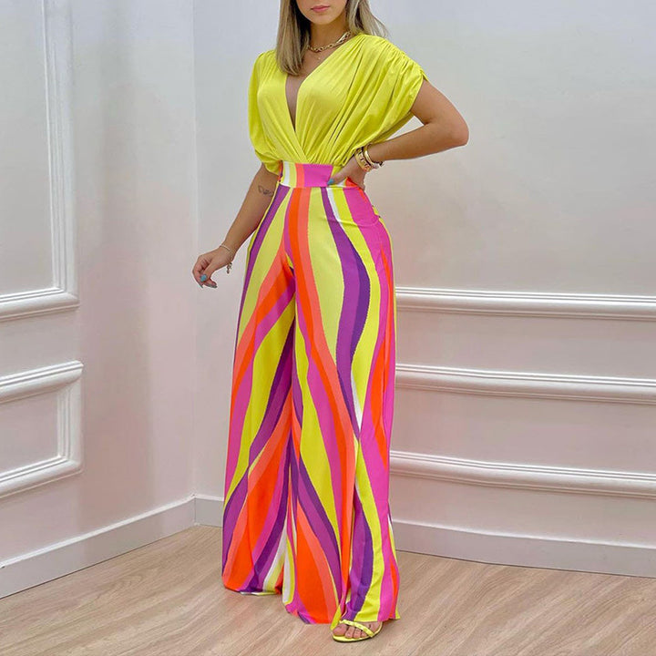 Damen Jumpsuit mit tiefem V-Ausschnitt und weitem Bein Drune
