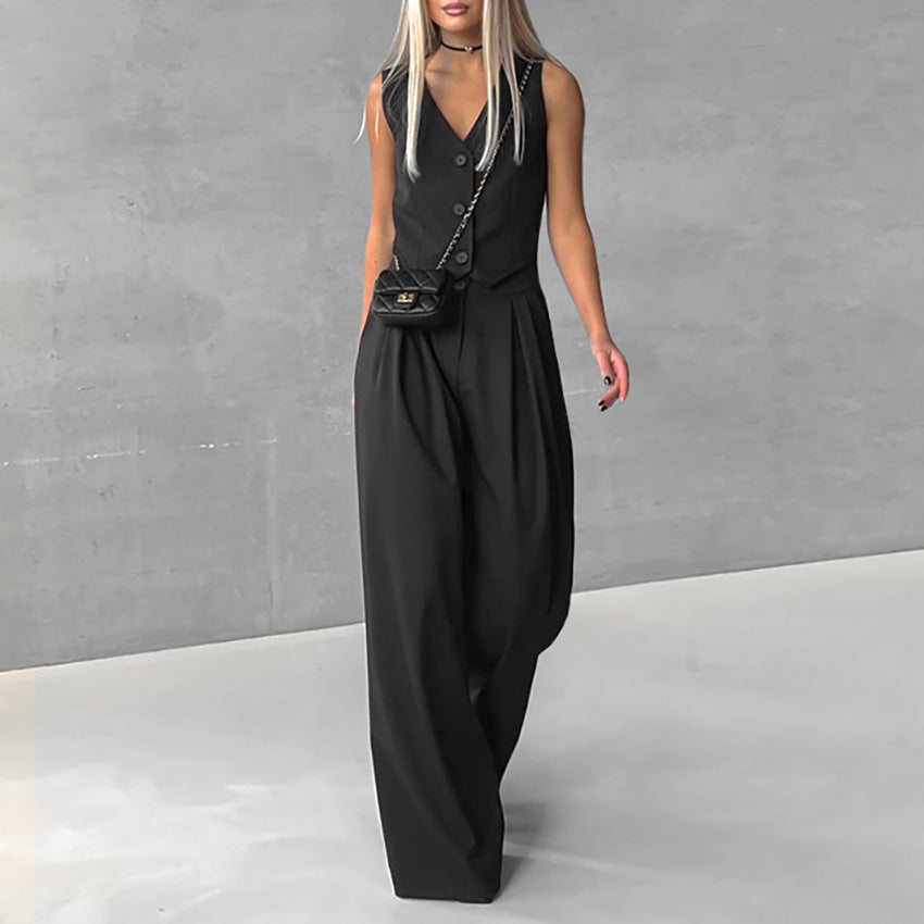 Damen elegantes Overall-Set aus hochwertigem Material mit schmalem Schnitt und schwingenden Beinen Drune