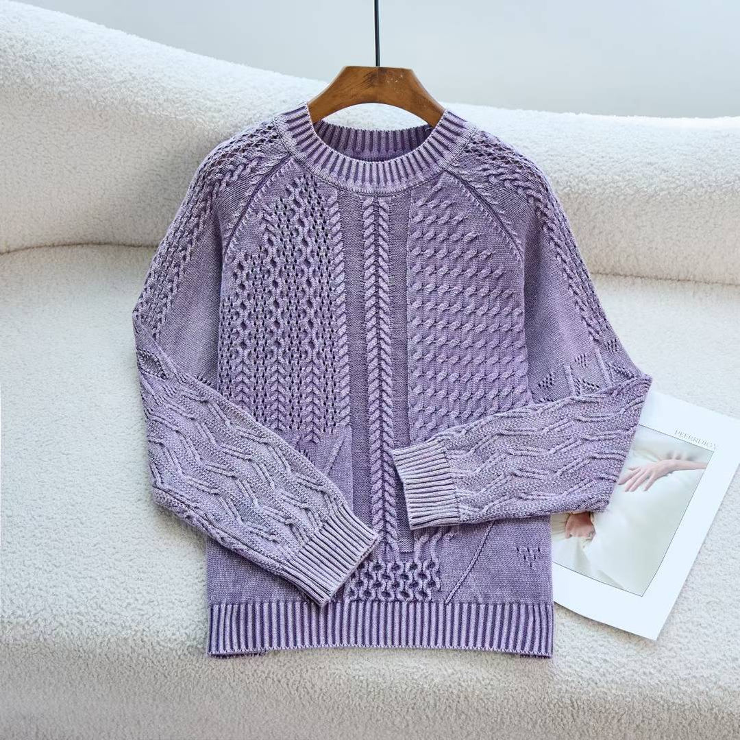 Damen modischer Pullover mit strukturiertem Zopf-Design und Rundhalsausschnitt Drune
