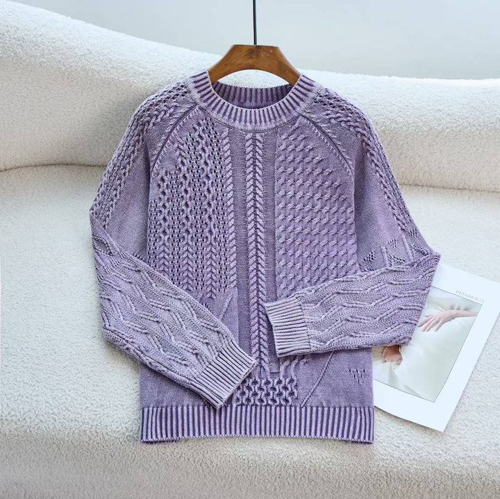 Damen modischer Pullover mit strukturiertem Zopf-Design und Rundhalsausschnitt Drune